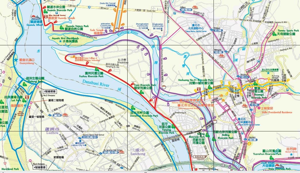 แผนที่ของไทเปจักรยานเส้นทาง