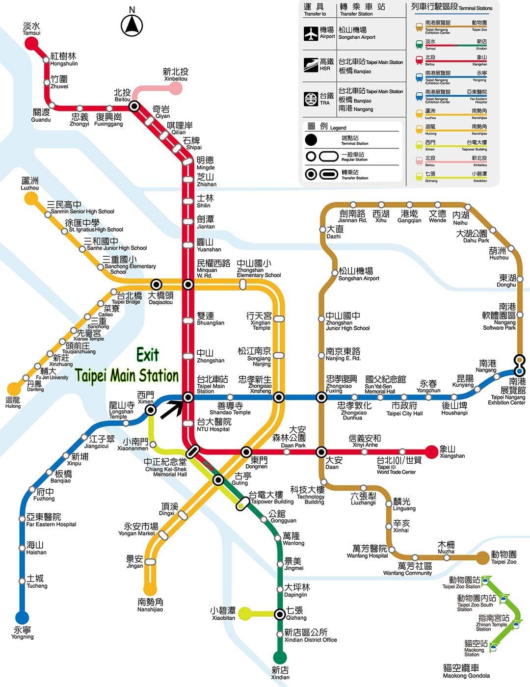 ไทเปหลักที่สถานีรถไฟบนแผนที่