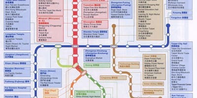 แผนที่ของไทเป mrt แผนที่และสถานที่น่าสนใจ